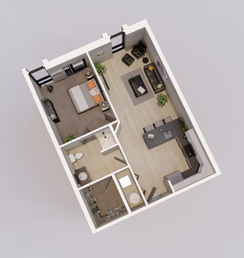 Floor plan for 1 bed, 1 bath, 741 sqft